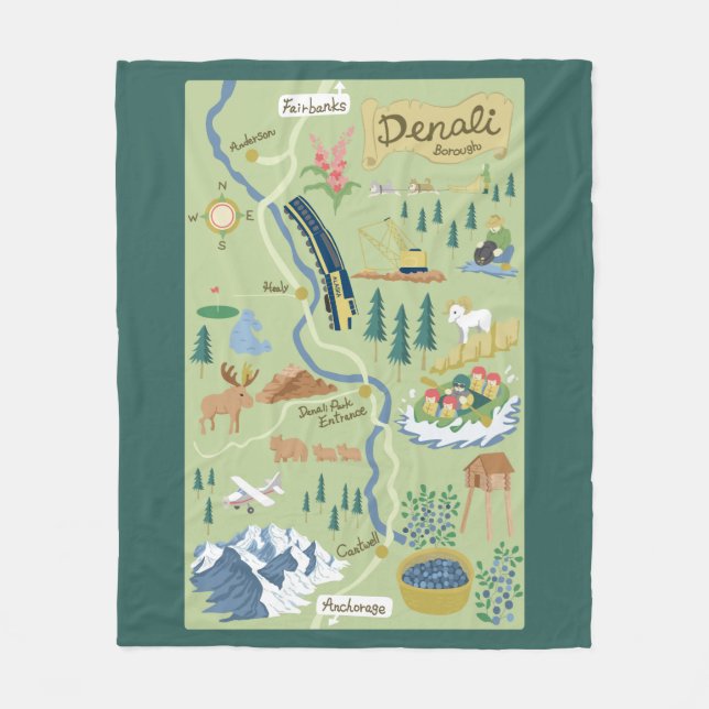 Cobertor De Velo Denali Borough Map Fleece Blanket (Frente)