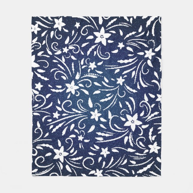 Cobertor De Velo Denim Blooms: Padrão Floral Fundo (Frente)