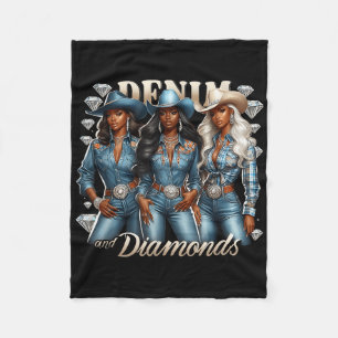 Cobertor De Velo Denim E Diamantes Africanos Melanina Swag Cowgirl