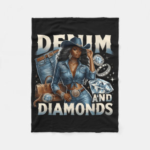 Cobertor De Velo Denim E Diamantes Africanos Melanina Swag Cowgirl