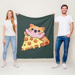 Cobertor De Velo Desenho animado de gato Kawaii abraçando pizza de 