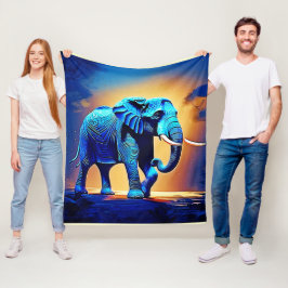 Cobertor De Velo Desenho de Elefante Azul Radiante 