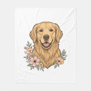 Cobertor De Velo Desenho de Gravura Vintage Floral Golden Retriever