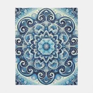 Cobertor De Velo Desenho de Mandala com Gradiente Azul 2