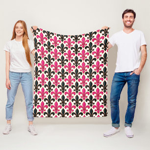 Cobertor De Velo Desenho de padrão Barroco Flor-de-lis Preto Rosa