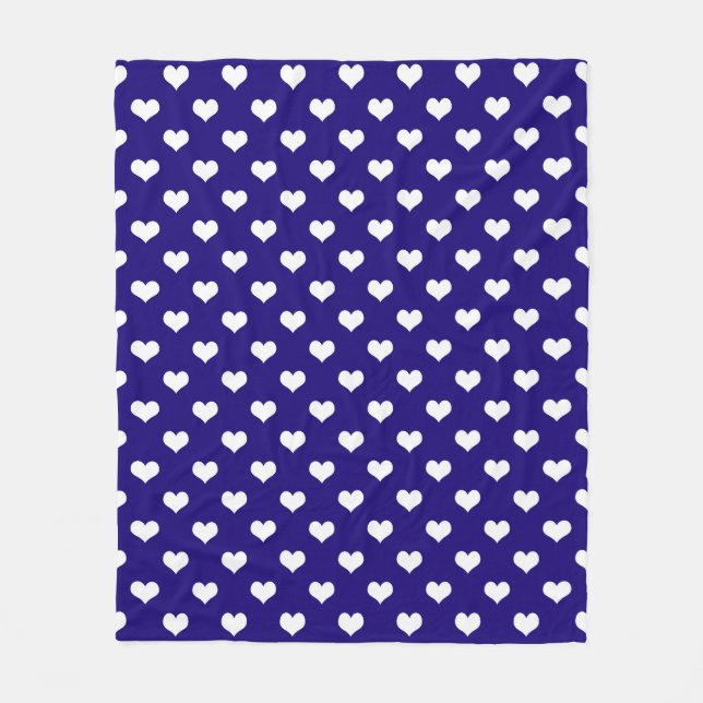 Cobertor De Velo Desenho de padrão de coração de amor branco azul (Frente)