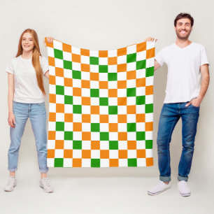 Cobertor De Velo Desenho de padrão xadrez laranja branco verde