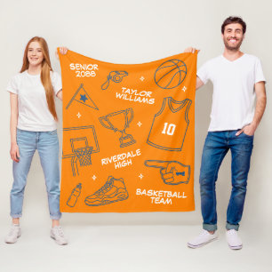 Cobertor De Velo Desenho Doodle de Basquete com Nome Personalizado