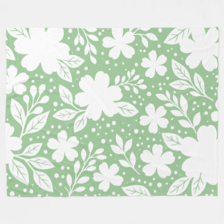 Cobertor De Velo Desenho Floral Branco em um Fundo Verde Suave