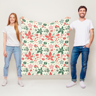Cobertor De Velo Desenho Floral Brilhante com Folhas Verdes e Ponto