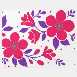 Cobertor De Velo Desenho Floral Cor-de-Rosa Intenso com Folhas Roxa