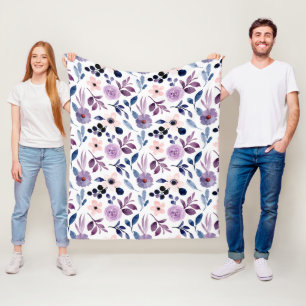 Cobertor De Velo Desenho Floral Delicado com Folhas de Lavanda Azul