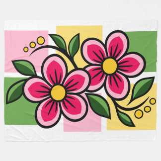 Cobertor De Velo Desenho Floral Rosa com Folhas Verdes
