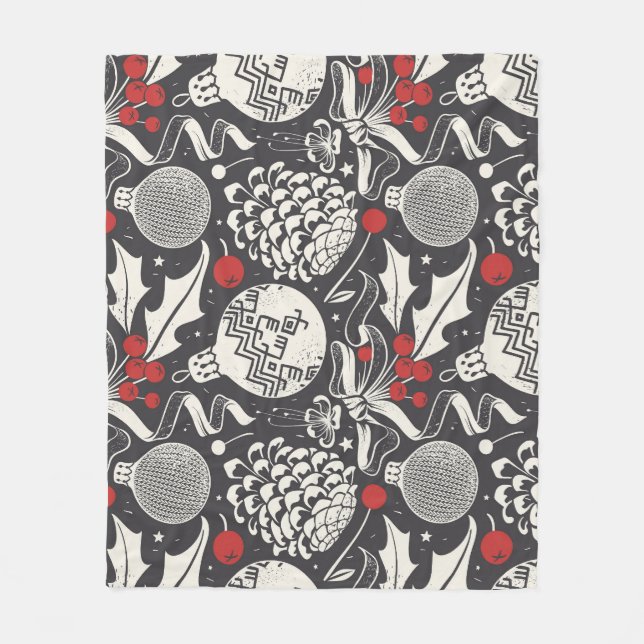 Cobertor De Velo Desenho-Mão De Natal: Mistletoe Pine Seamless. (Frente)