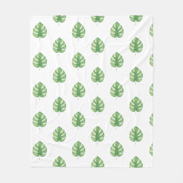 Cobertor De Velo Desenho Verde de Folha de Monstera.  (Frente)