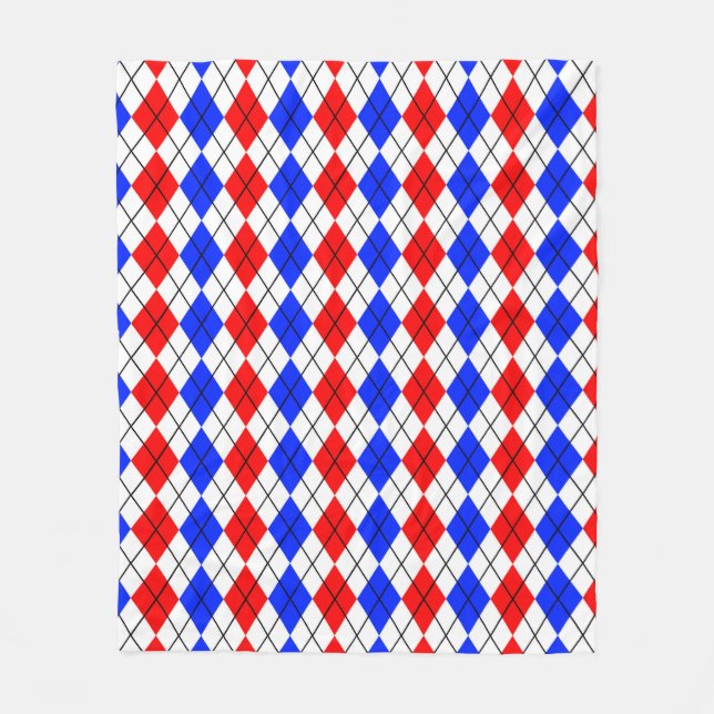 Cobertor De Velo Desenho Xadrez Argyle Vermelho Azul Branco (Frente)