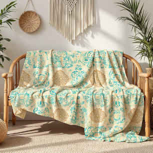 Cobertor De Velo Desert Dream Vintage Sand & Turquoise Blooms