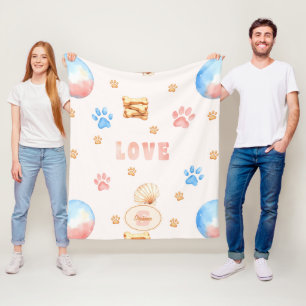 Cobertor De Velo Design de Aquarela "LOVE" com impressões de pata d