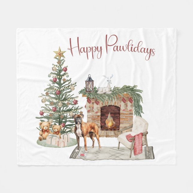 Cobertor De Velo Design de Cachorro Feliz Pawlidays - Boxer (Frente (Horizontal))