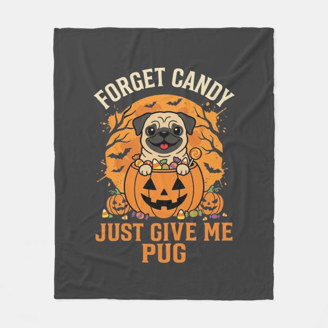 Cobertor De Velo Design de Doces de Halloween Engraçado Pug_1 (Frente)