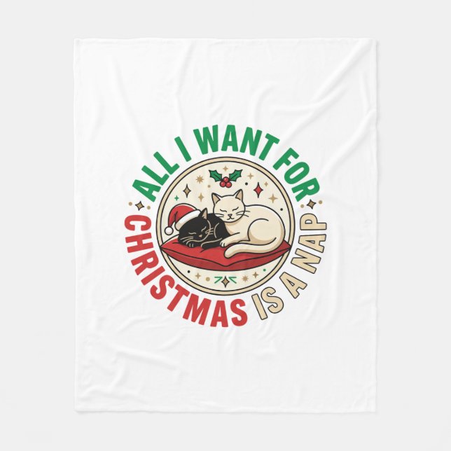 Cobertor De Velo Design de Férias de Soneca de Gato de Natal (Frente)