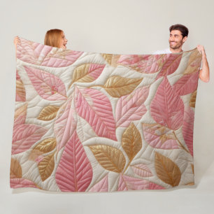 Cobertor De Velo Design de Folhas Douradas e Rosa Inclinadas