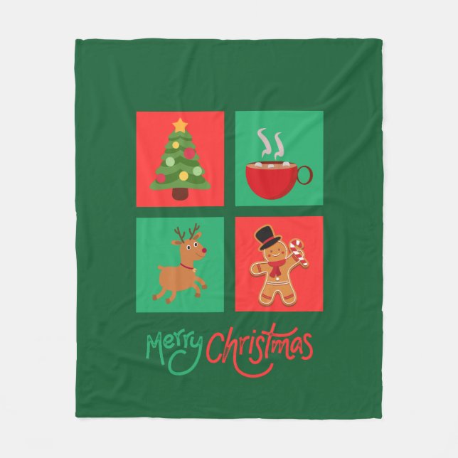 Cobertor De Velo design de natal vermelho e verde (Frente)