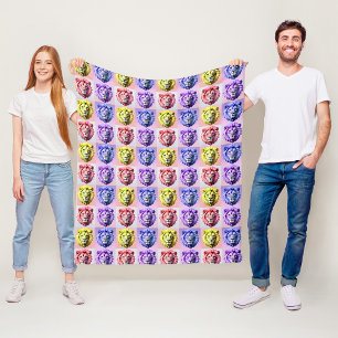 Cobertor De Velo Design de padrão xadrez cabeça de leão em cores pa