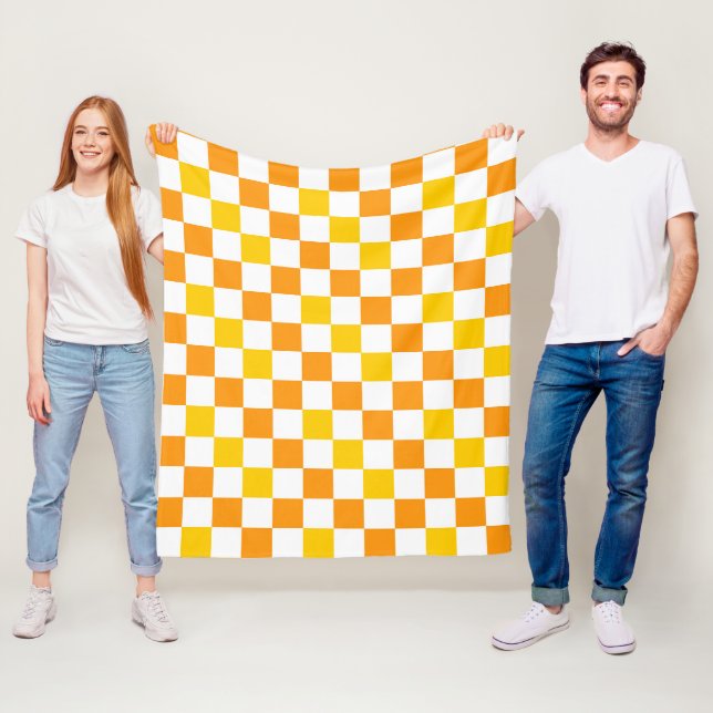 Cobertor De Velo Design de padrão xadrez laranja branco amarelo (In Situ)