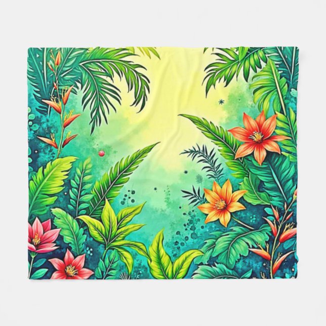 Cobertor De Velo Design de Paraíso Tropical Jungle Lush (Frente (Horizontal))