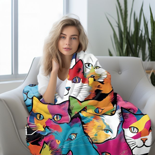 Cobertor De Velo Design de Pop de gatos (Cats Abstract Pop Art Design Fleece Blanket)