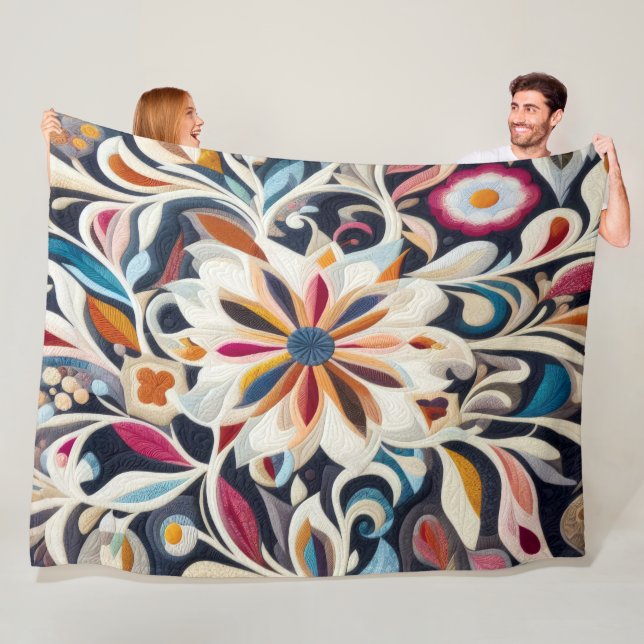 Cobertor De Velo Design Floral Abstrato Azul Incluso (In Situ)
