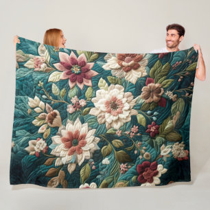 Cobertor De Velo Design Floral Azul-Teal Inclinado