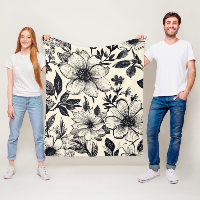 Cobertor De Velo Design Floral Negro e de Marfim (In Situ)