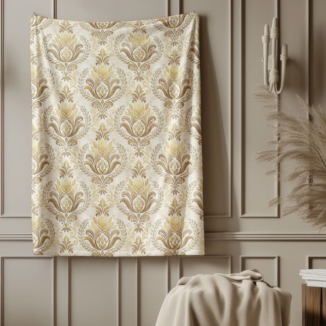 Cobertor De Velo Designs de Aquarela Delicada com Damasco de Marfim (Refined Ivory Damask Delicate Watercolor Designs Fleece Blanket)