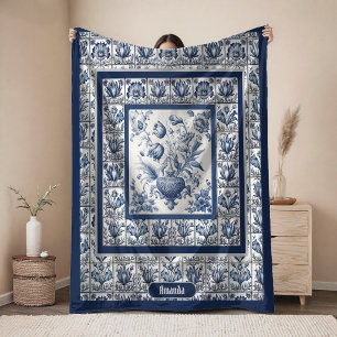 Cobertor De Velo Deslumbrante monograma floral azul toile de jouy
