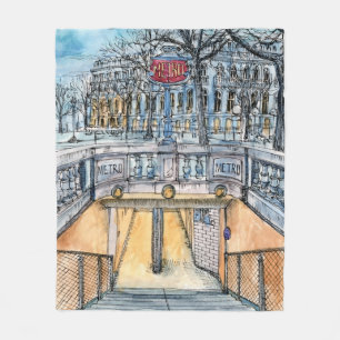 Cobertor De Velo Destinos  Entrada do Metro Watercolor Vintage