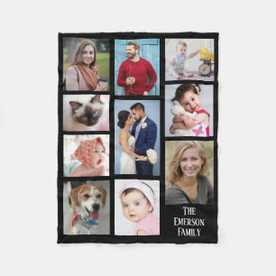 Cobertor De Velo Dez Fotos Da Família Com Nome Da Família, Preto