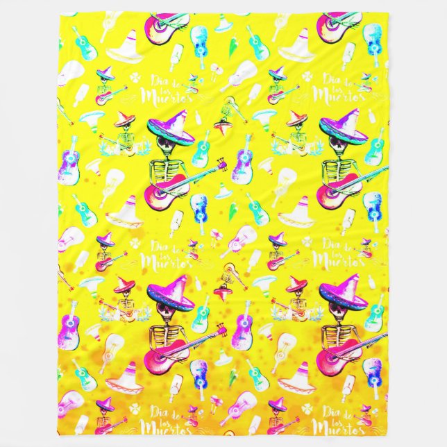 Cobertor De Velo Dia De Los Muertos-Skeleton and Musical Instrument (Frente)