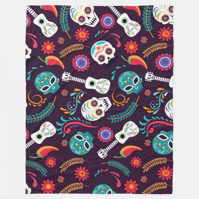 Cobertor De Velo Día de Muertos Pattern (Frente)