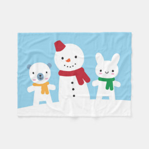 Cobertor De Velo Dia de Neve Kawaii com Coelho & Urso