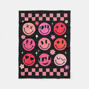 Cobertor De Velo Dia dos Namorados Retro Groovy Rosa Rosto Feliz 