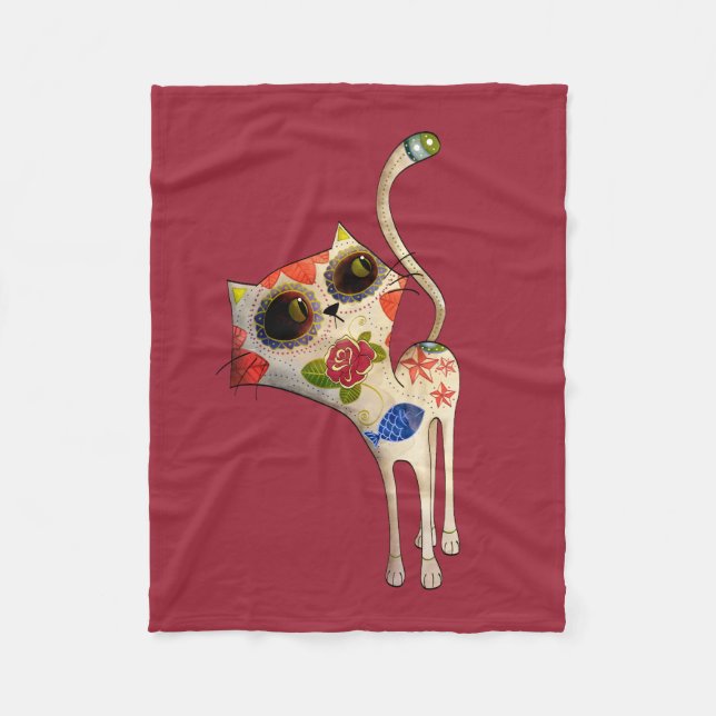 Cobertor De Velo Dia mexicano preto do gato inoperante (Frente)