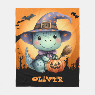 Cobertor De Velo Dino de Halloween Fofo Vestindo um Chapéu de Bruxa