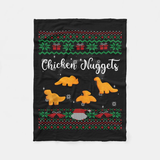 Cobertor De Velo Dinos Chicken Nuggets Ugly Christmas Sweater Funny (Frente)