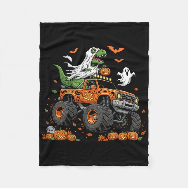 Cobertor De Velo Dinosaur T-rex Riding Monster Truck Halloween Men  (Frente)