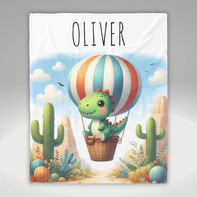 Cobertor De Velo Dinossauro bonito voando num balão de ar quente (Criador carregado)