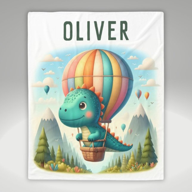 Cobertor De Velo Dinossauro bonito voando num balão de ar quente (Criador carregado)
