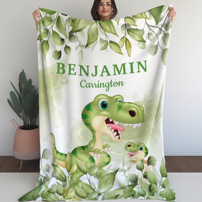 Cobertor De Velo Dinossauro com Folha de Folhas para Rapazes (Dinosaur with Leaves Kid’s Blanket for Boys (L))