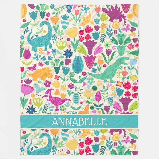 Cobertor De Velo Dinossauro Floral Silhouettes Lindas Meninas (Frente)